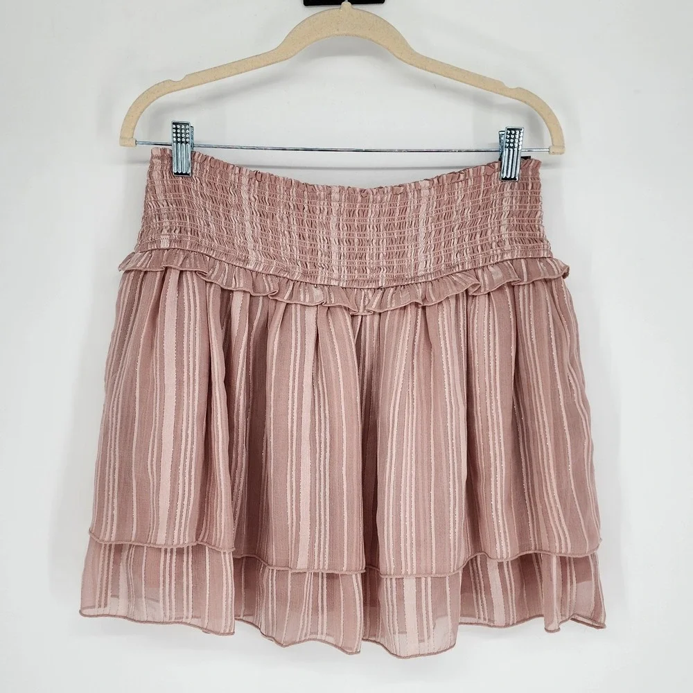A&F NWT Metallic Striped Ruffle Mini Skirt Large Fairy Feminine Coquette Casual